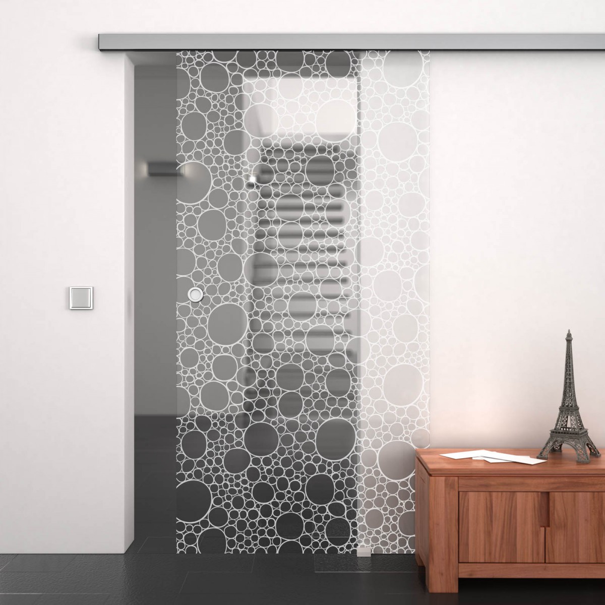 Glasschiebetür gelasert mit Motiv Drops 989707338