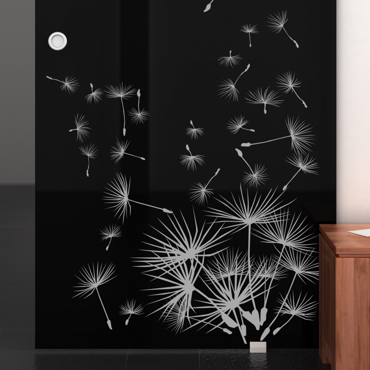 Glasschiebetür lackiert mit Lasermotiv Pusteblume 989708124