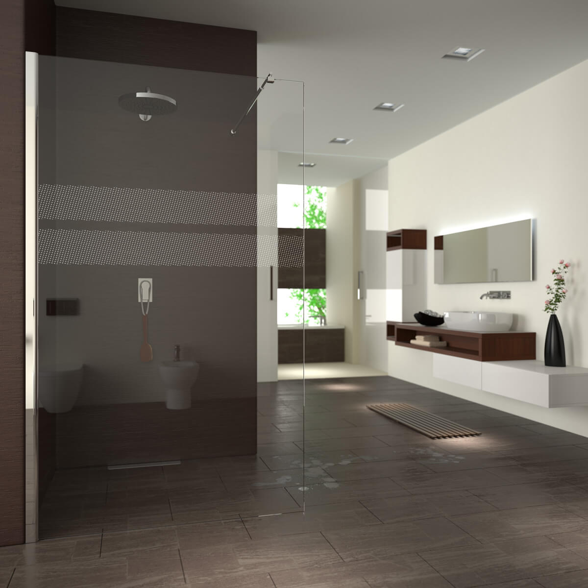 Walk In Dusche gelasert mit Motiv Rooster II 989708792