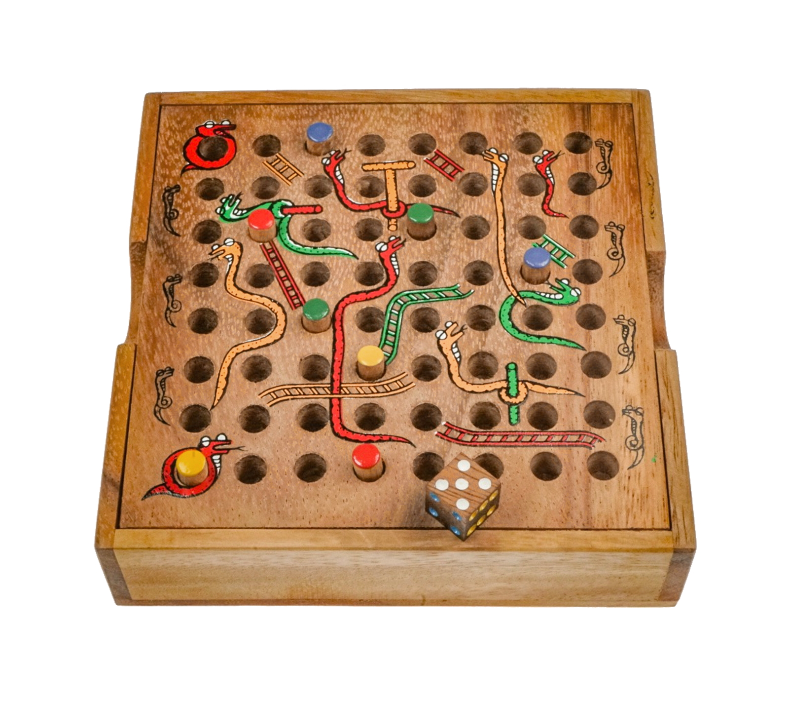 Snake & Ladder for 2 to 4 players - playing field 14 x 14 cm - wooden dice  game | plentyShop LTS