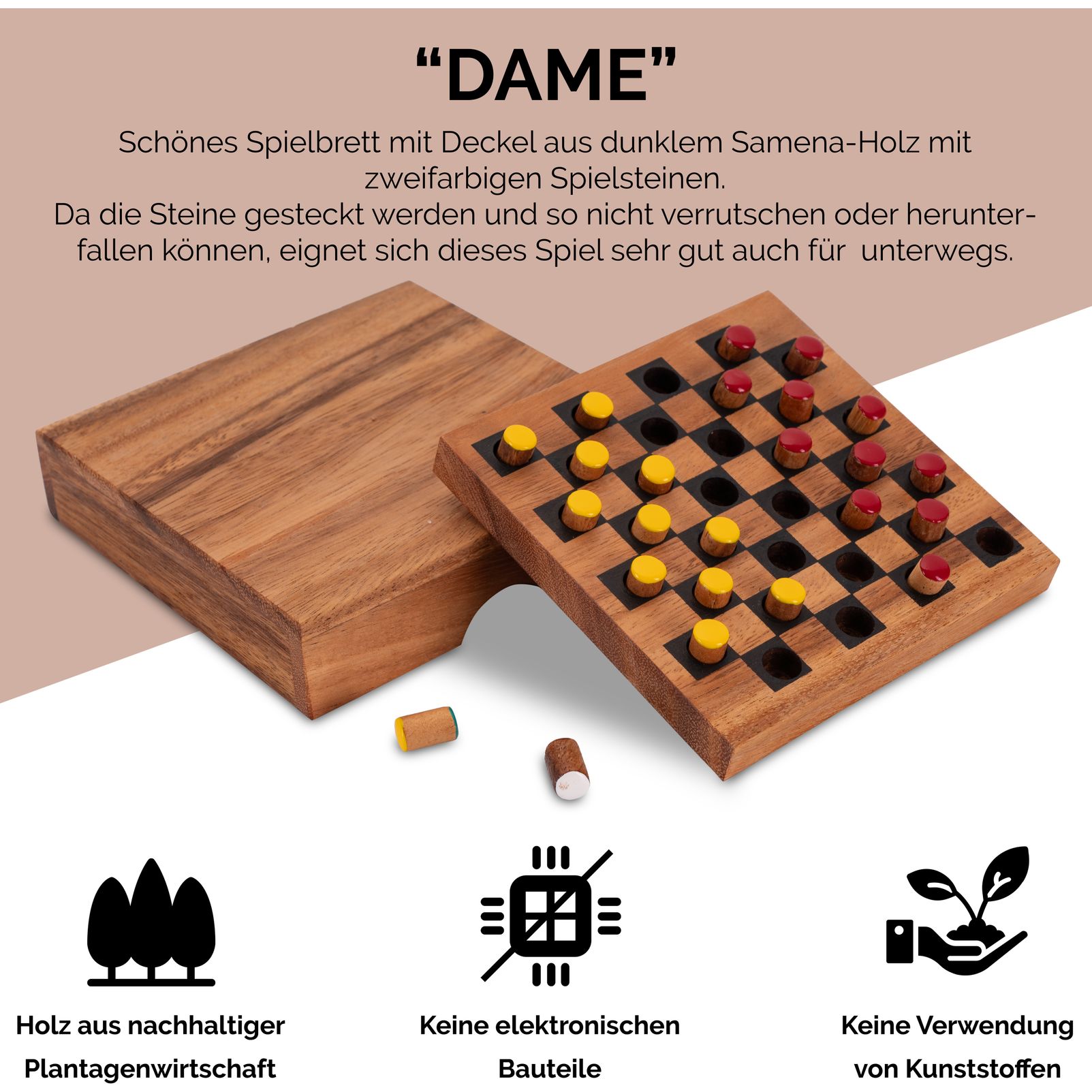 Klassisches Dame & Tic Tac Toe Brettspiel – 2-in-1 Spieleset Mit 30 Großen Spielsteinen, Faltbar