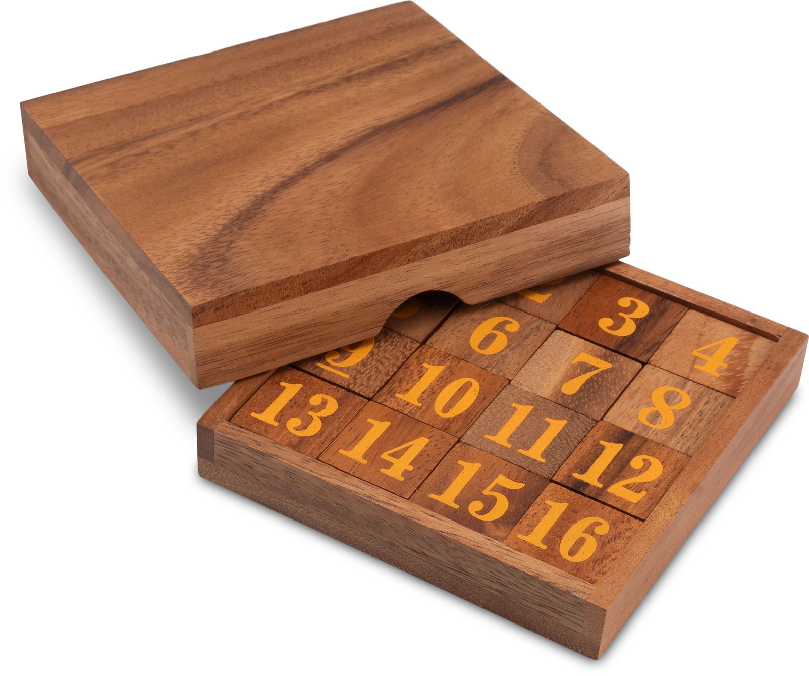 Slide 15 - yellow numbers - sliding game - arithmetic game - puzzle game  made of wood | plentyShop LTS