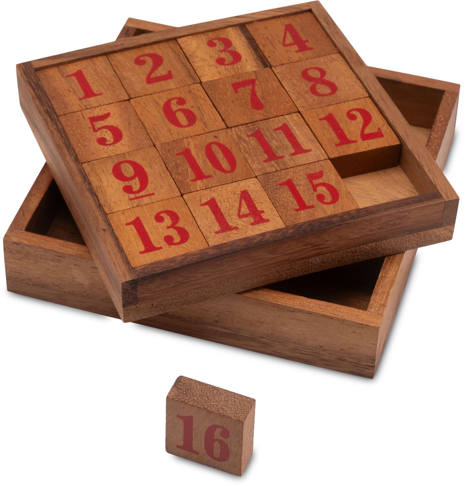 Slide 15 - red numbers - sliding game - arithmetic game - puzzle game made  of wood | plentyShop LTS