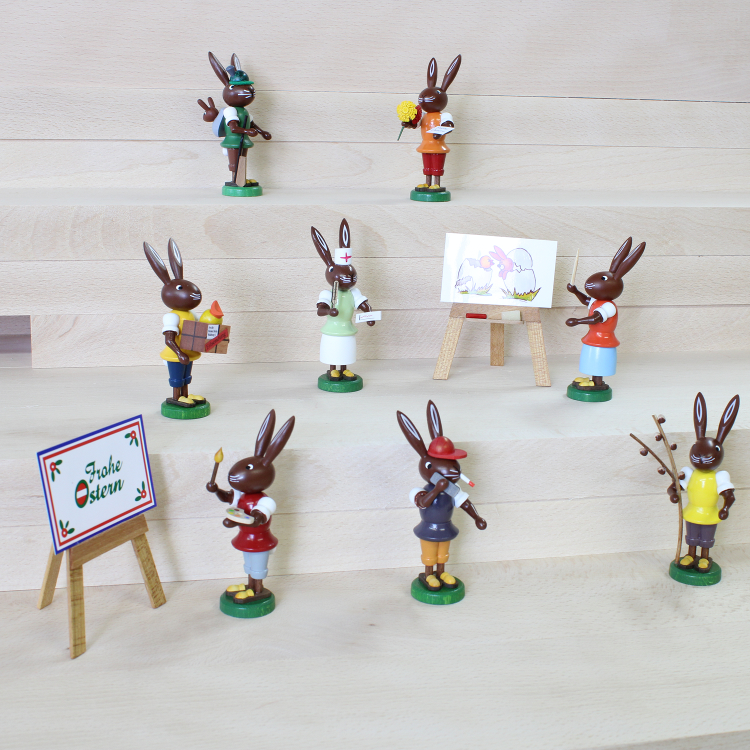 OSTERHASE mit Trommel & Käfer NEU Hase Erzgebirge Ostern Seiffen Volkskunst 