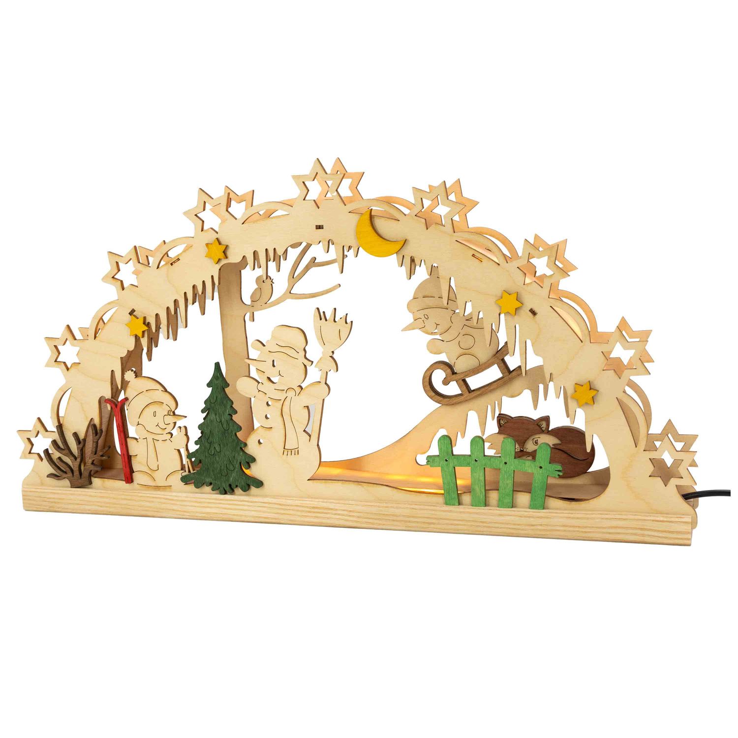 Drechslerei Kuhnert Bastelset „Schwibbogen/Lichterkranz“ – Motiv Schneemann, Ca. 40x20x5 Cm, Aus Holz, Made In Germany