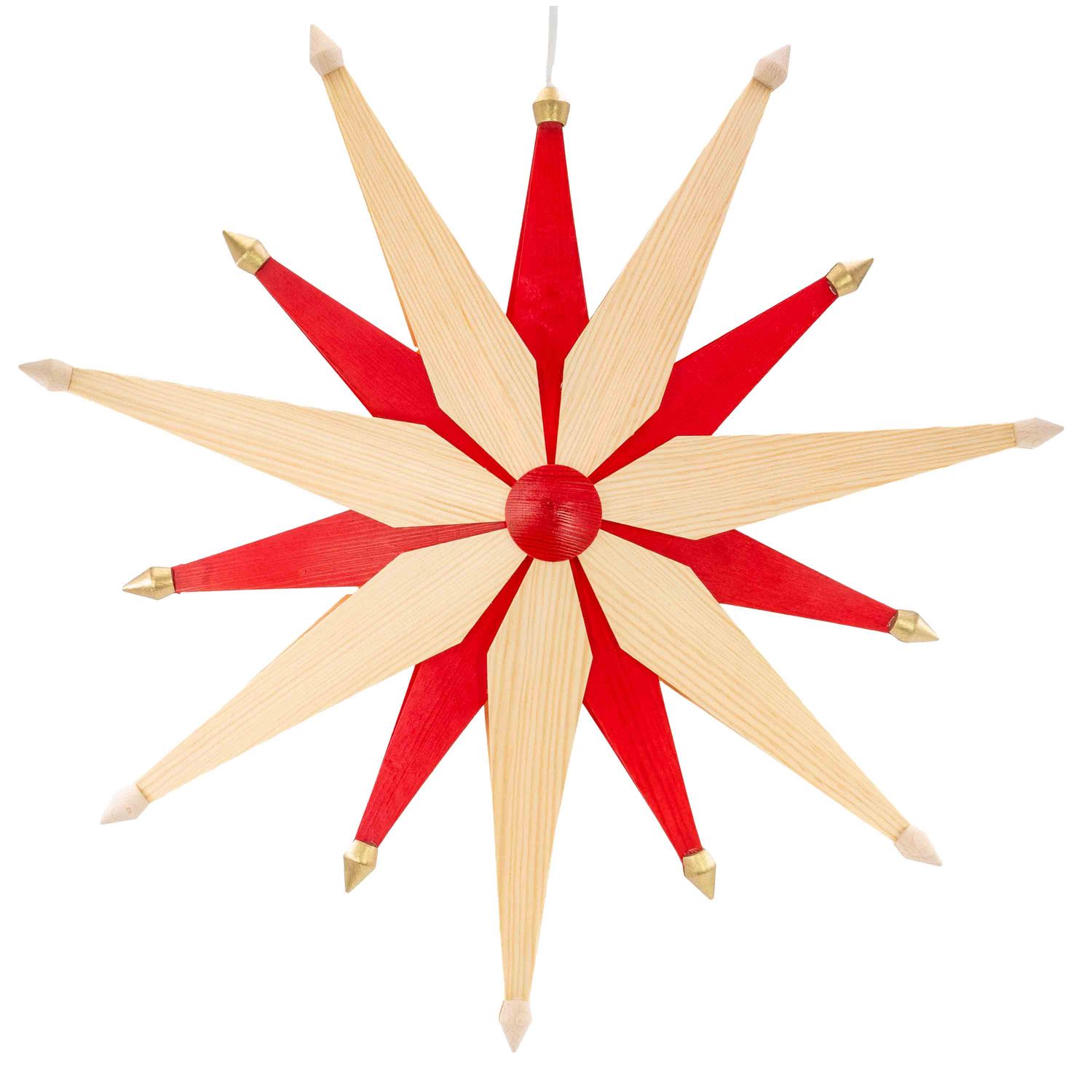 Eckert Weihnachtsstern doppelt, natur/rot | Seiffener Volkskunst