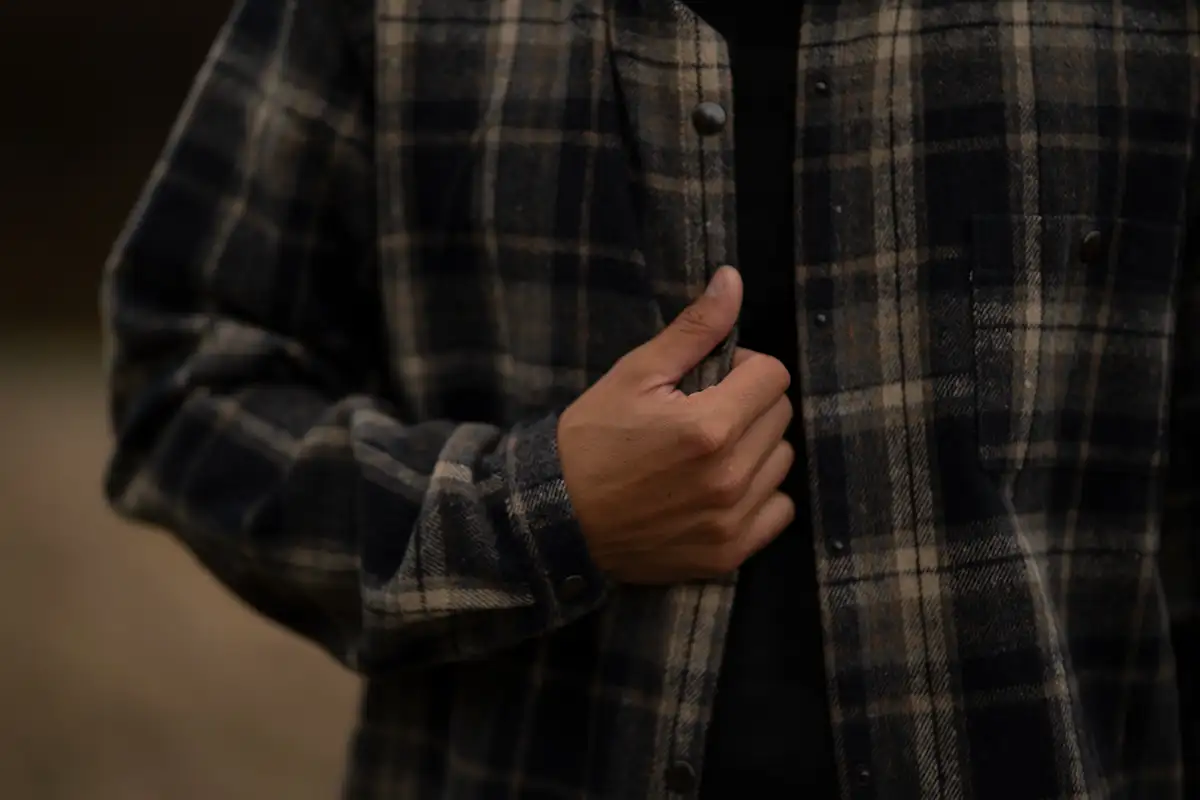 karierter Flanell für Holzfällerhemd in Blau und Beige