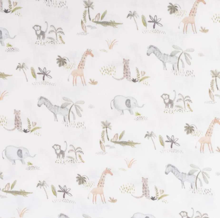 Musselin mit Giraffe, Zebra, Elefant und Leopard