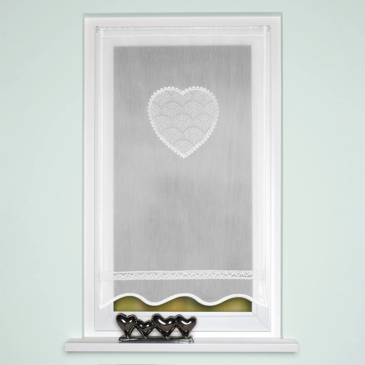 Scheibengardine Fensterbild Fensterhänger mit Herz und Wellenabschluss