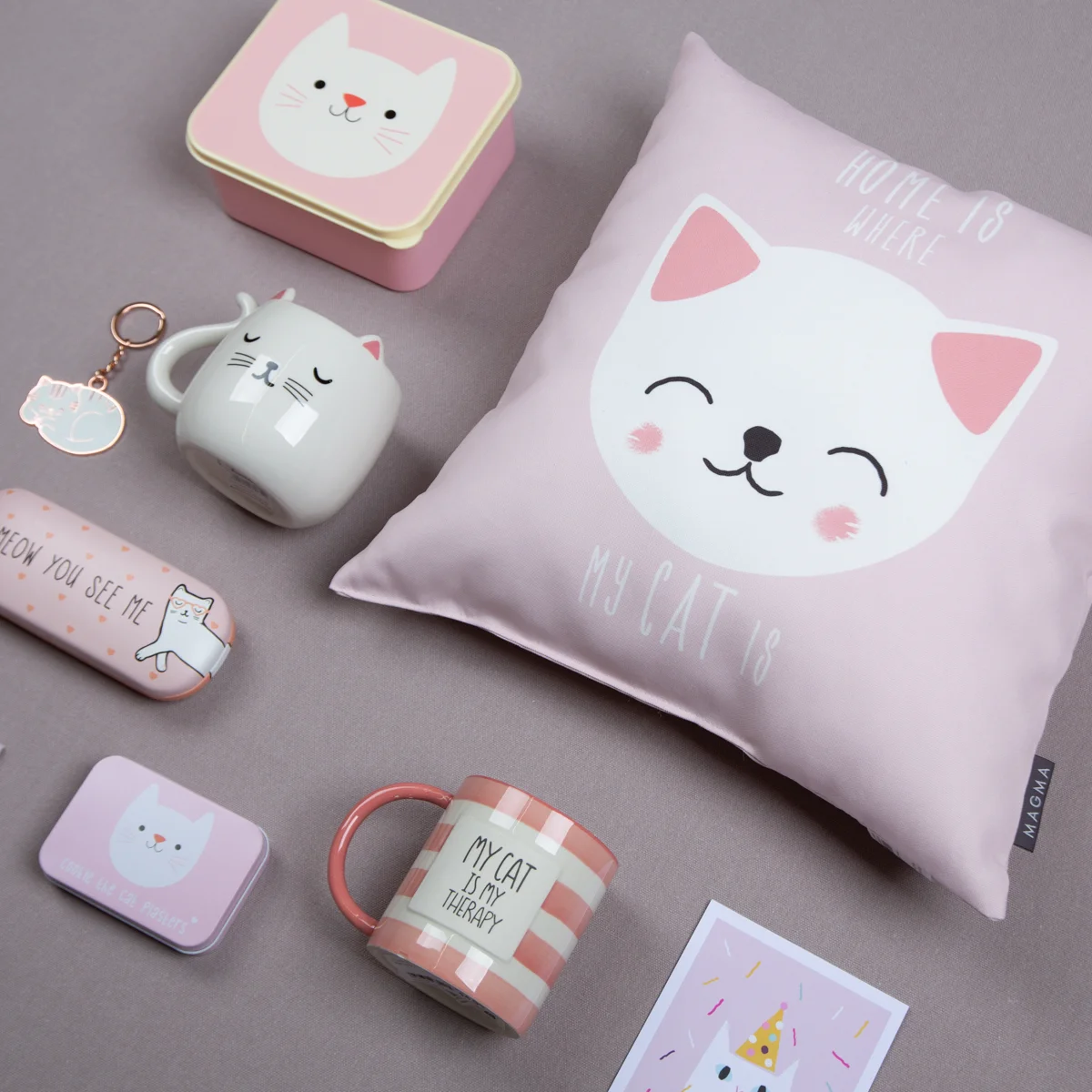 Kissen, Lunchbox, Tassen, Dosen, Brillenetui etc. mit Katzenmotiv