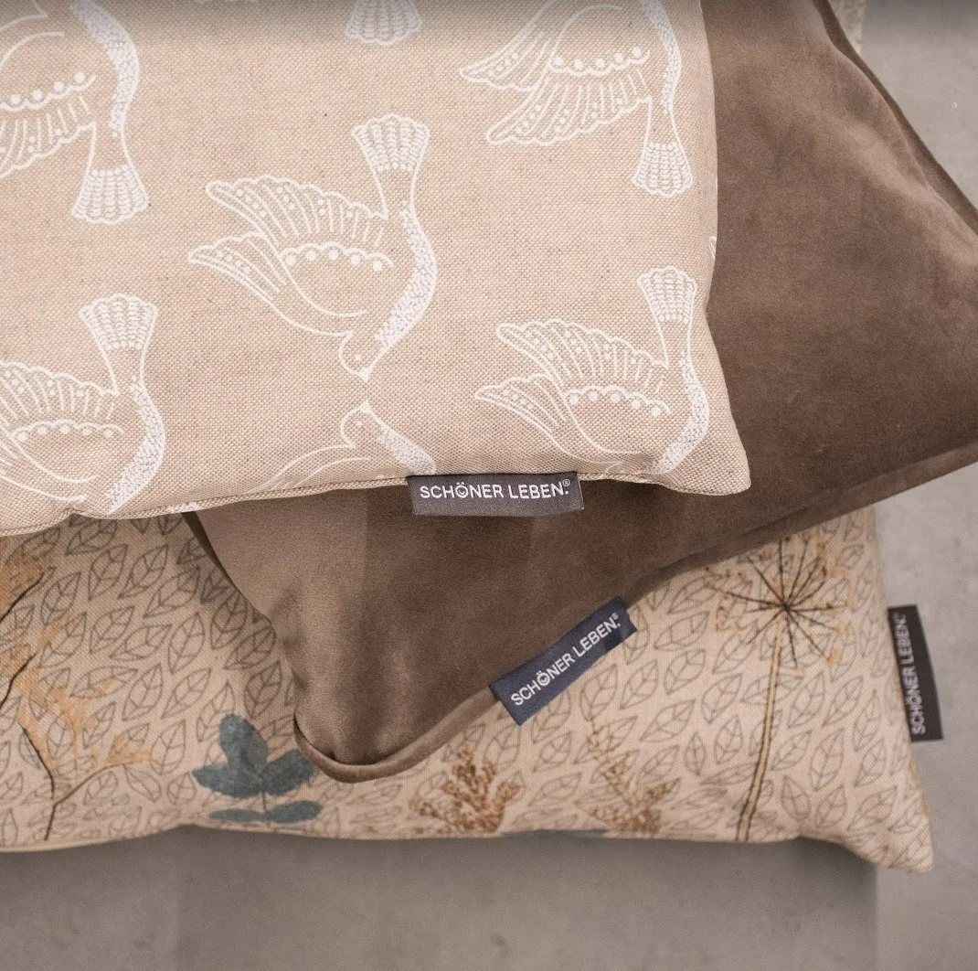 Kissen Kombination Samt, Baumwolle, braun, beige, natur