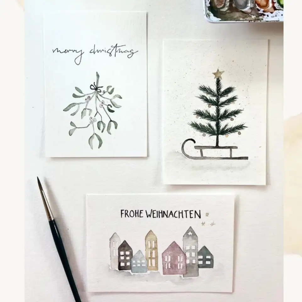 Weihnachtskarten im Aquarell-Stil als Inspiration für Aquarellmalkurs Weihnachtskarten im Aquarell-Stil als Inspiration für Aquarellmalkurs