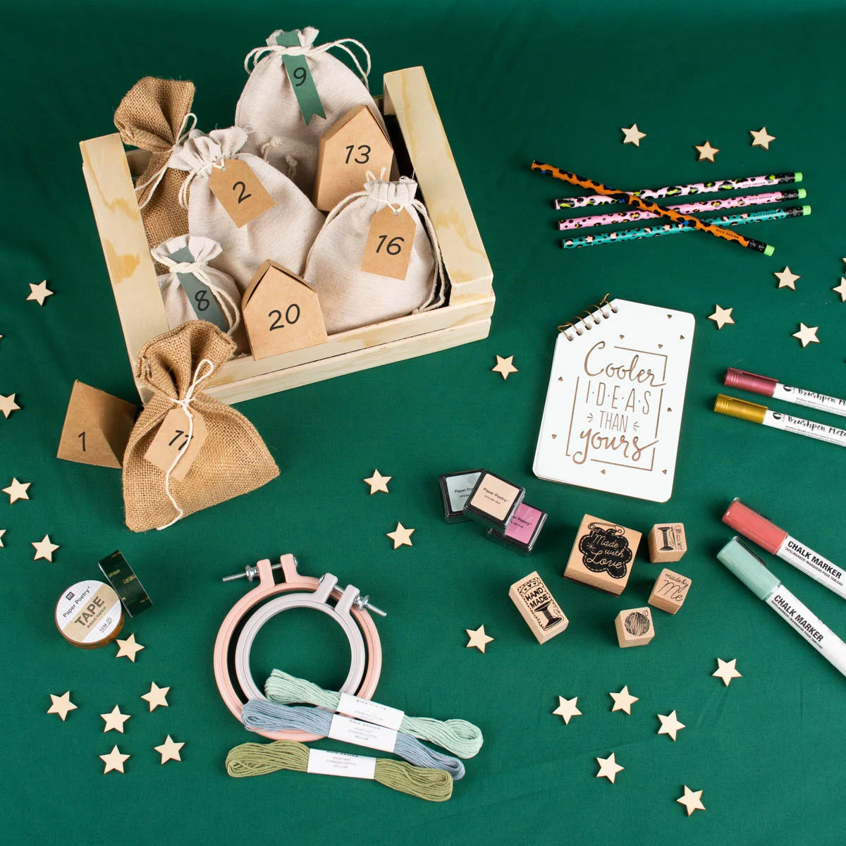 Bastelmaterial für Adventskalender aus Stoffen