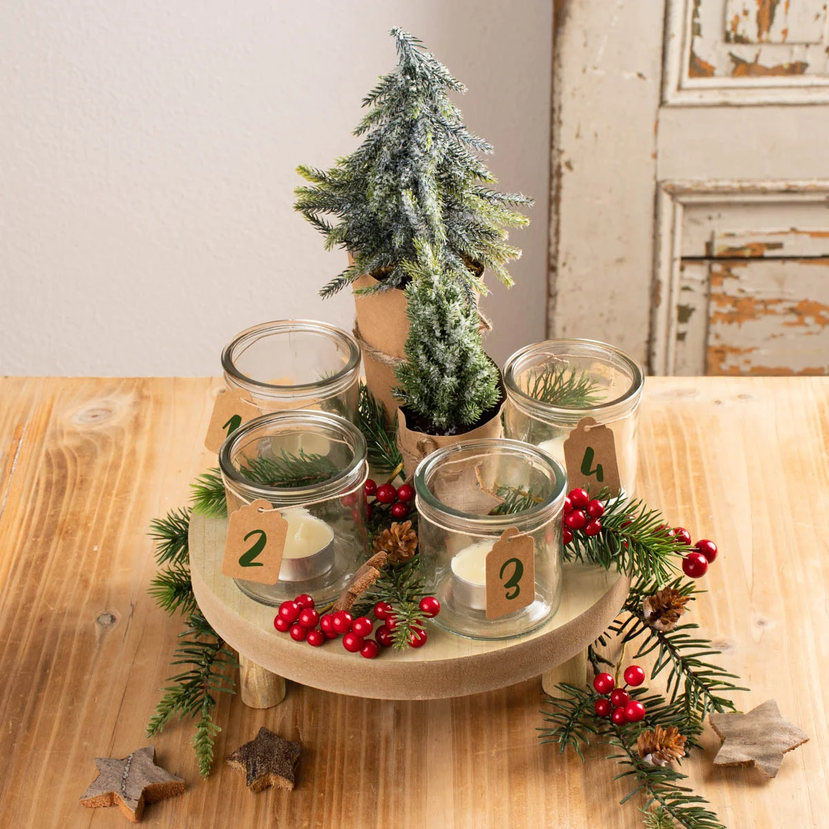 DIY Adventskranz mit Teelichtern