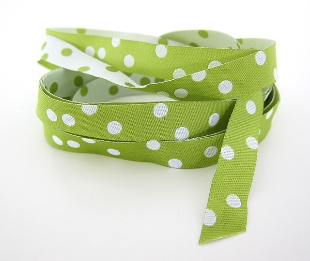 Farbenmix Webband Punkte grün weiß Breite: 1,2cm | SCHÖNER LEBEN. Dein