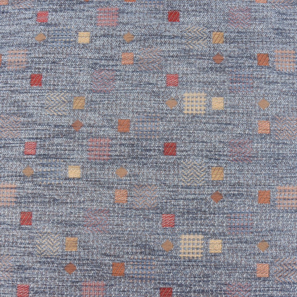 Möbelstoff Bezugsstoff WALSUM blau mit Kästchen bunt | SCHÖNER LEBEN