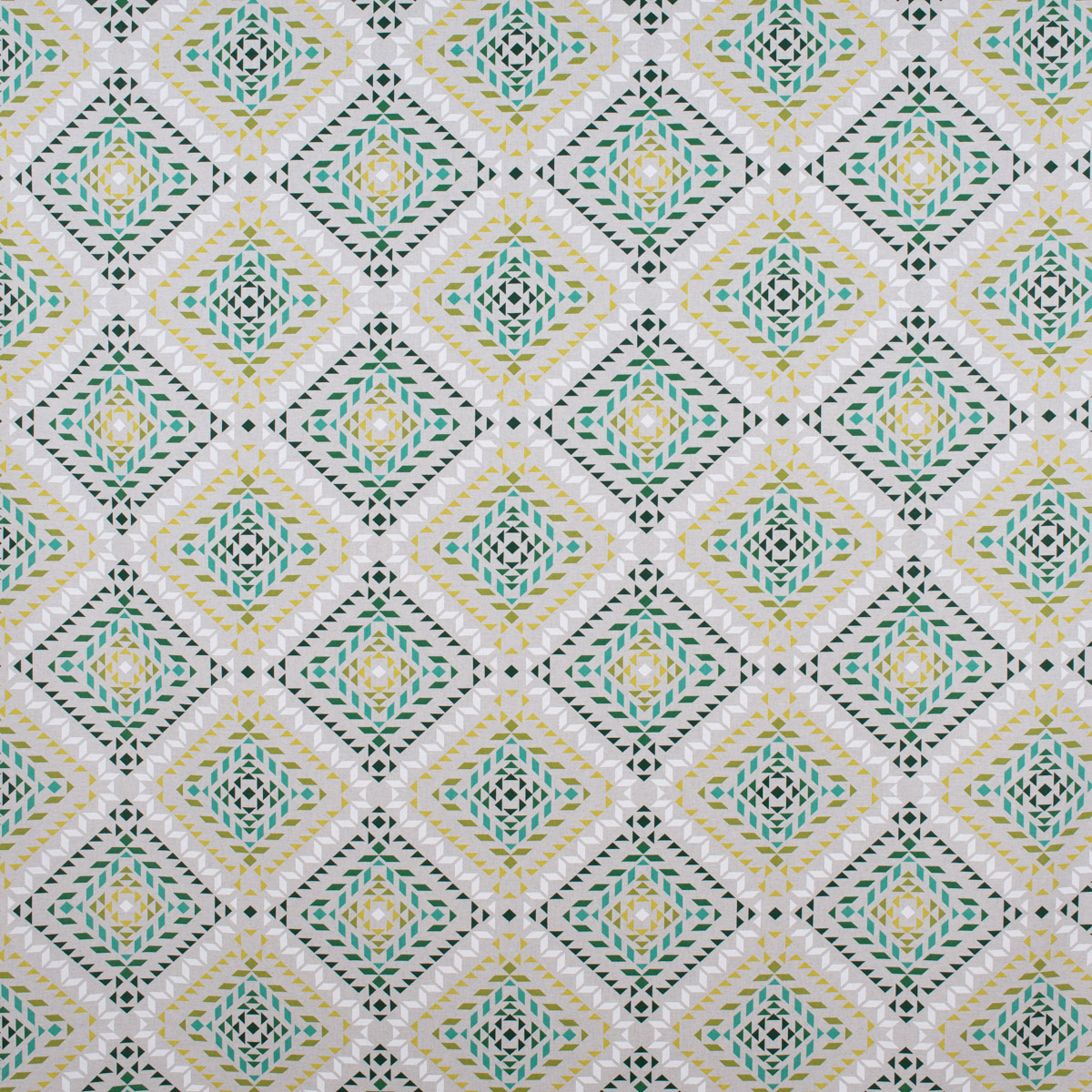 Dekostoff Baumwollstoff geometrisch Dreiecke Vierecke natur weiß grün 1