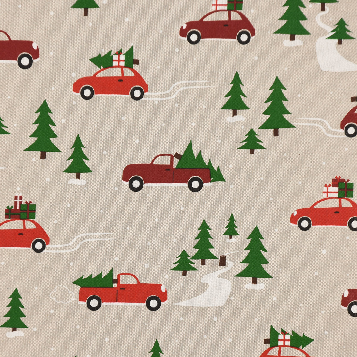Deko Kissen Auto mit Weihnachtsbaum und Hunden Filzoptik rot creme grün  30x50cm