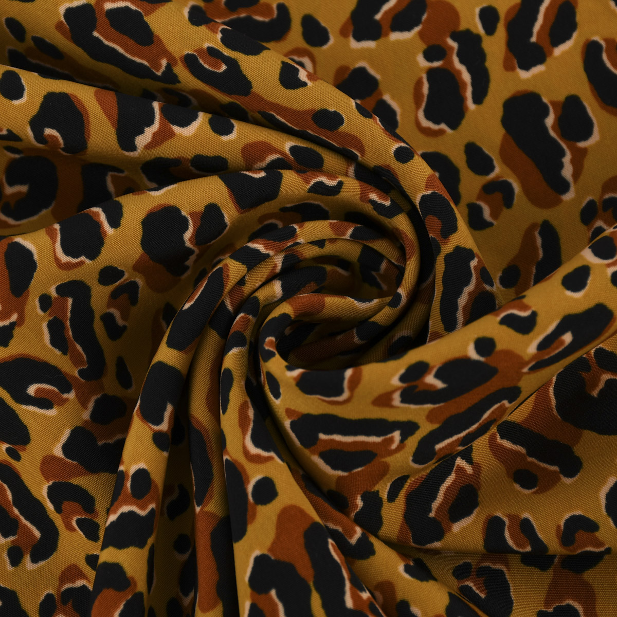 Bekleidungsstoff Pearl Peach Leoparden Muster ocker schwarz braun 1,44m  Breite
