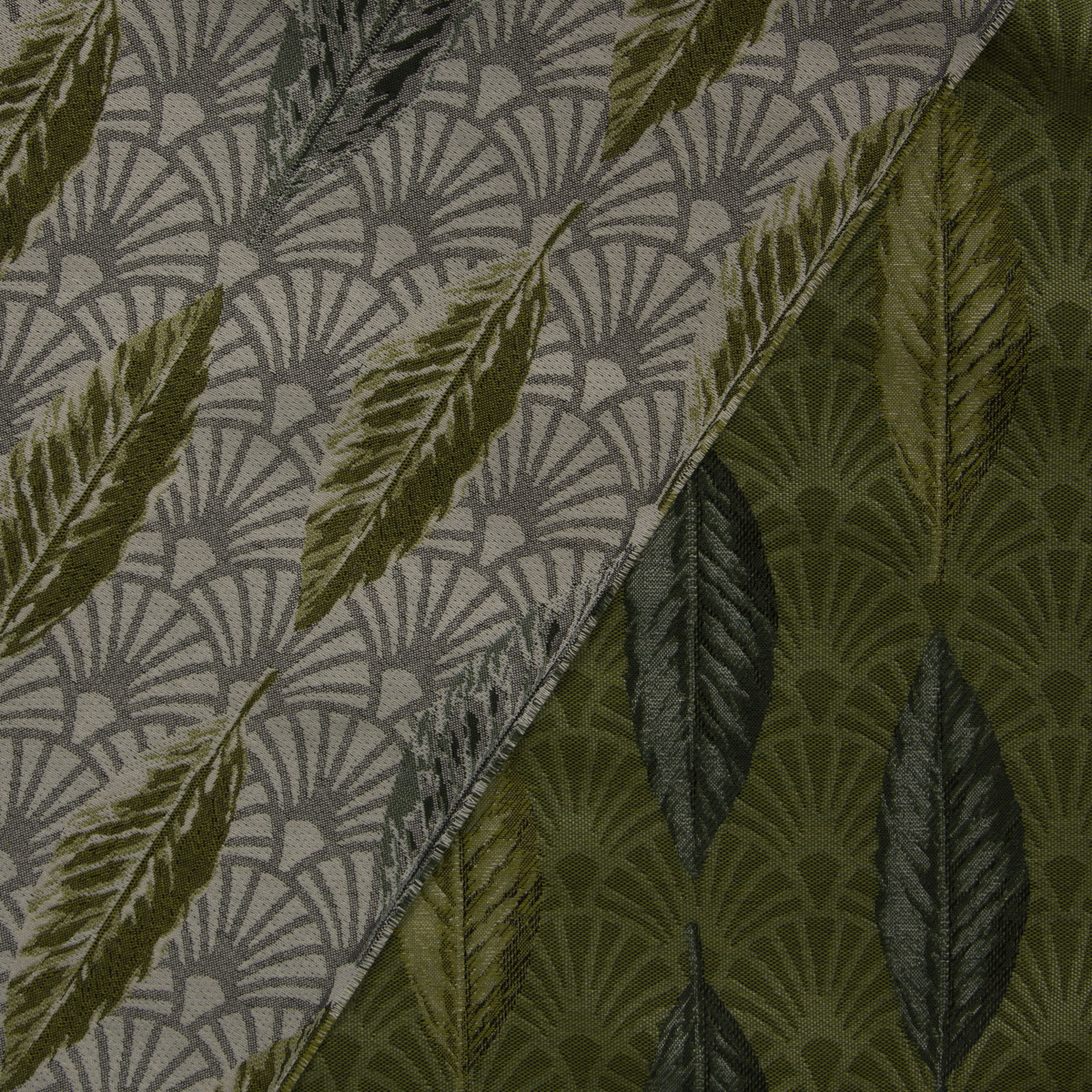 SCHÖNER LEBEN. Tischläufer Jacquard Art Déco Blätter Fächer grün dunkle