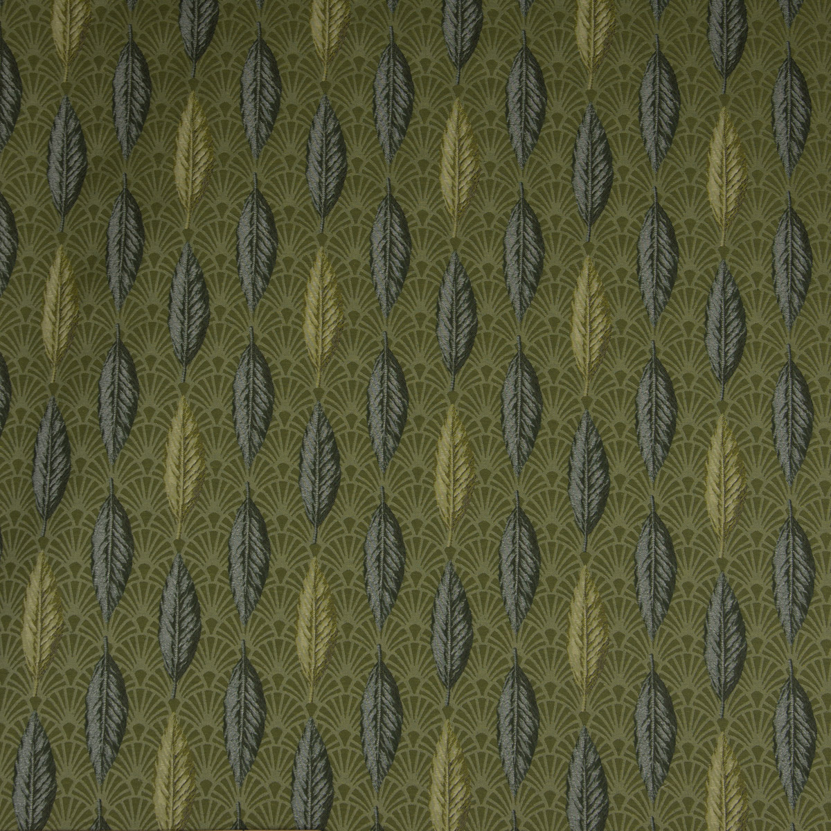 SCHÖNER LEBEN. Tischläufer Jacquard Art Déco Blätter Fächer grün dunkle