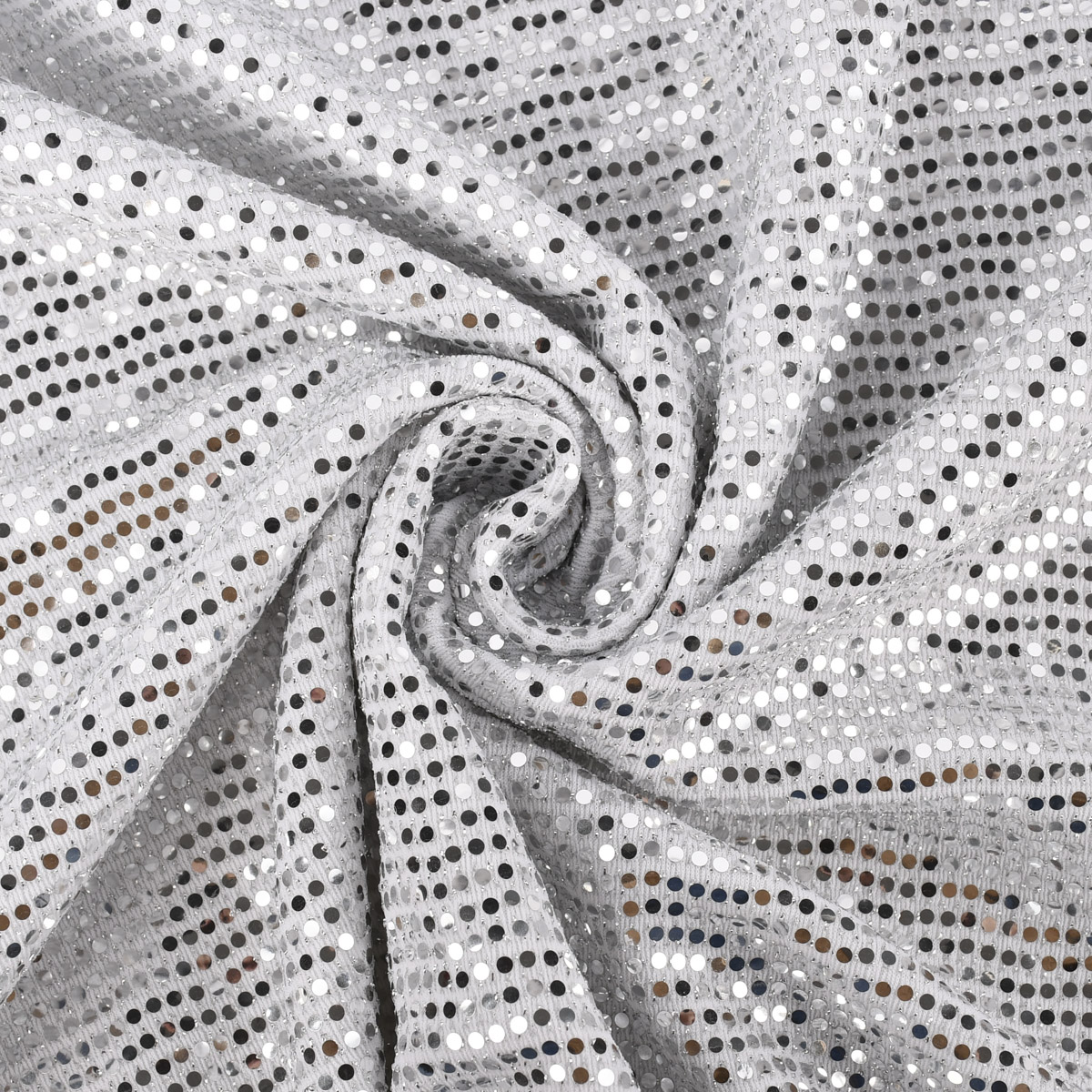Bekleidungsstoff Stretch Lurex Pailletten Glitzer weiß silberfarbig 1,45m  Breite