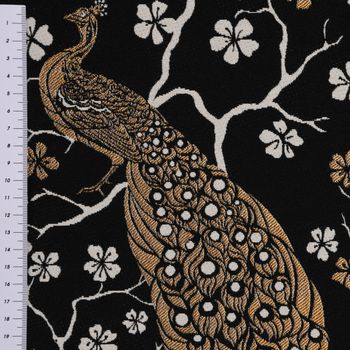 Metallic Luxury Vorhang 245cm Jacquard oder Wunschlänge schwarz SCHÖNER Pfau Peacock ecru Blossom LEBEN. Blüten gold
