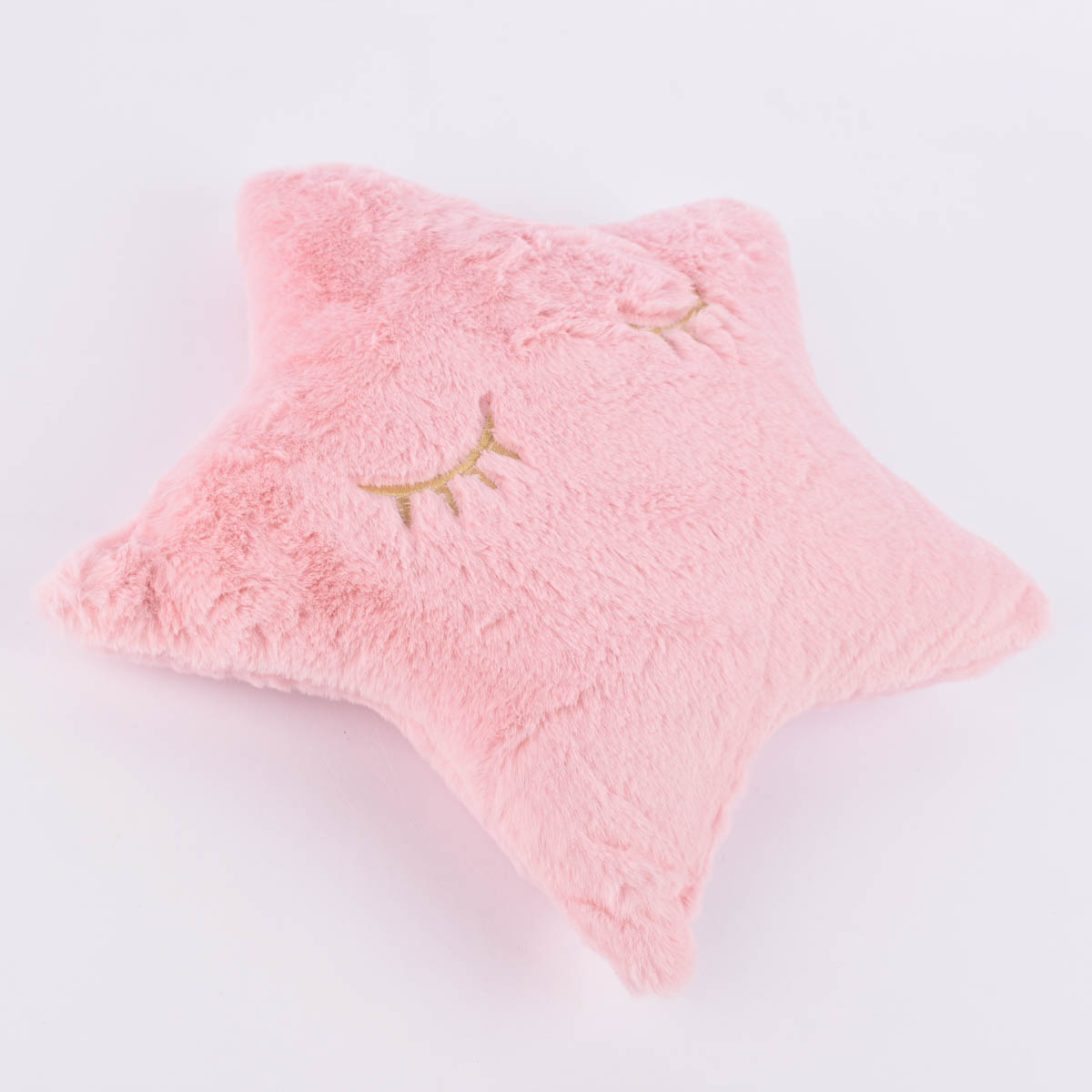 Plüschkissen Kinder Kissen Stern mit Schlafaugen bestickt rosa goldfarbig  35x37cm