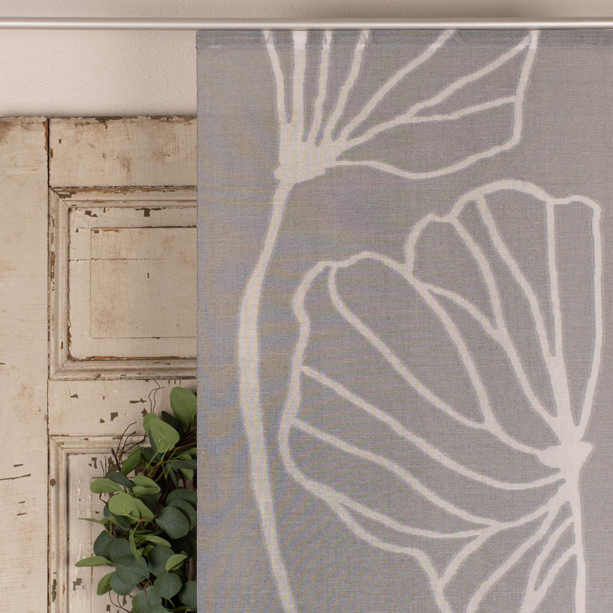 Schiebegardine grau 245x60cm Schiebevorhang halbtransparent Gingko inkl. Scherli Technik Blätter
