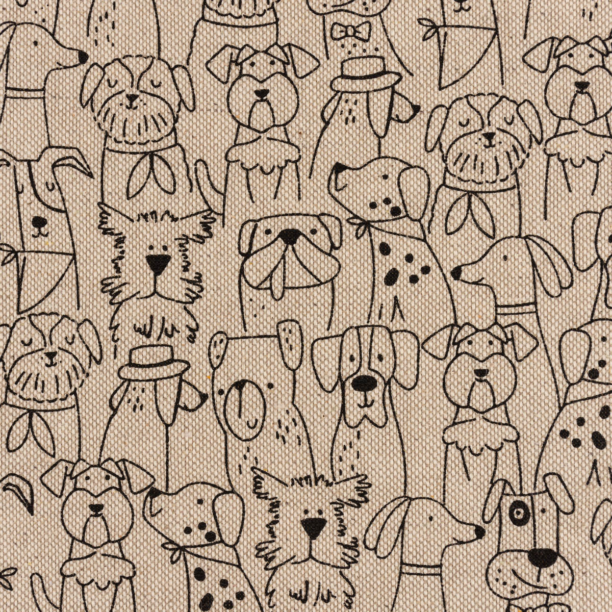 Dekostoff Kinderstoff Halbpanama Leinenlook Dog Cartoon Line Hunde natur  schwarz 1,40m Breite