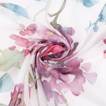 meine-stoffe.de weiß kaufen Olivia beere 148cm Breite - transparent Stoffe Meterwaren Aquarell-Blüten | Nähzubehör Gardinenstoff - Batistoptik