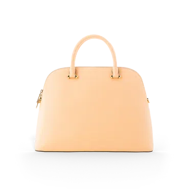 Pfirsichfarbene Handtasche mit goldenen Reißverschlüssen und Tragegriff
