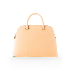 Pfirsichfarbene Handtasche mit goldenen Reißverschlüssen und Tragegriff