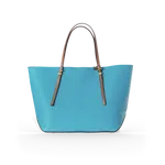 Stylish blue handbag with leather strap