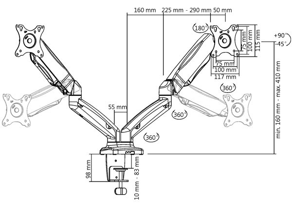 2-Arm Tischhalter für 2 x Monitor TV Flatscreen Bildschirm Tischhalterung Halter Modell: LT13Q 2-Arm Tischhalter für 2 x Monitor TV Flatscreen Bildschirm Tischhalterung Halter Modell: LT13Q
