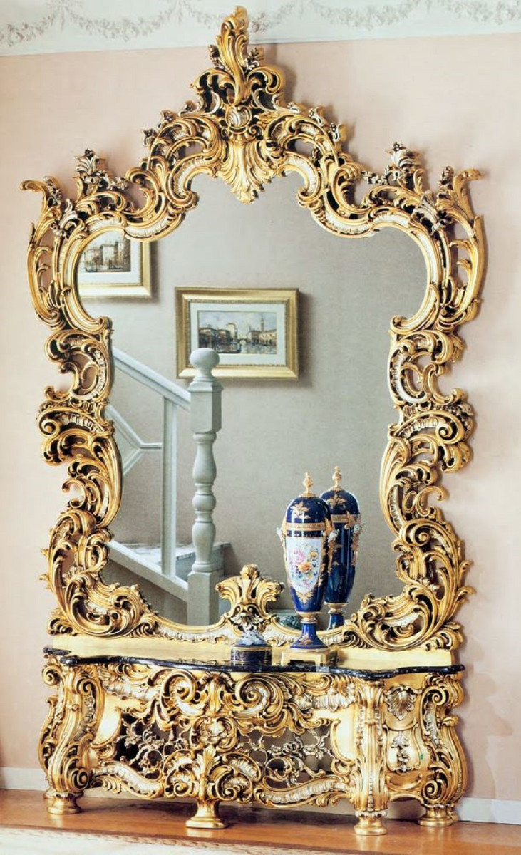 Baroque mirror console gold with marble top by Casa Padrino