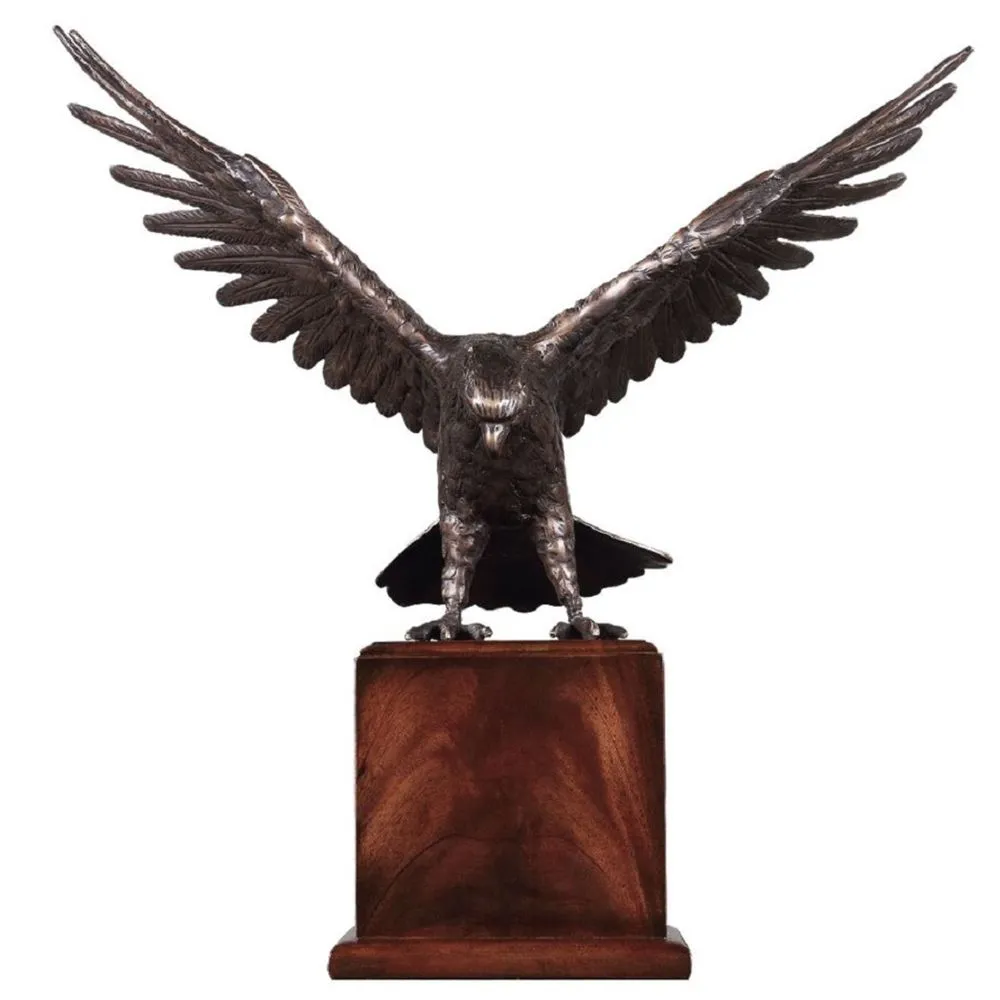 Bronze Sculpture of a Flying Eagle on a Wooden Base