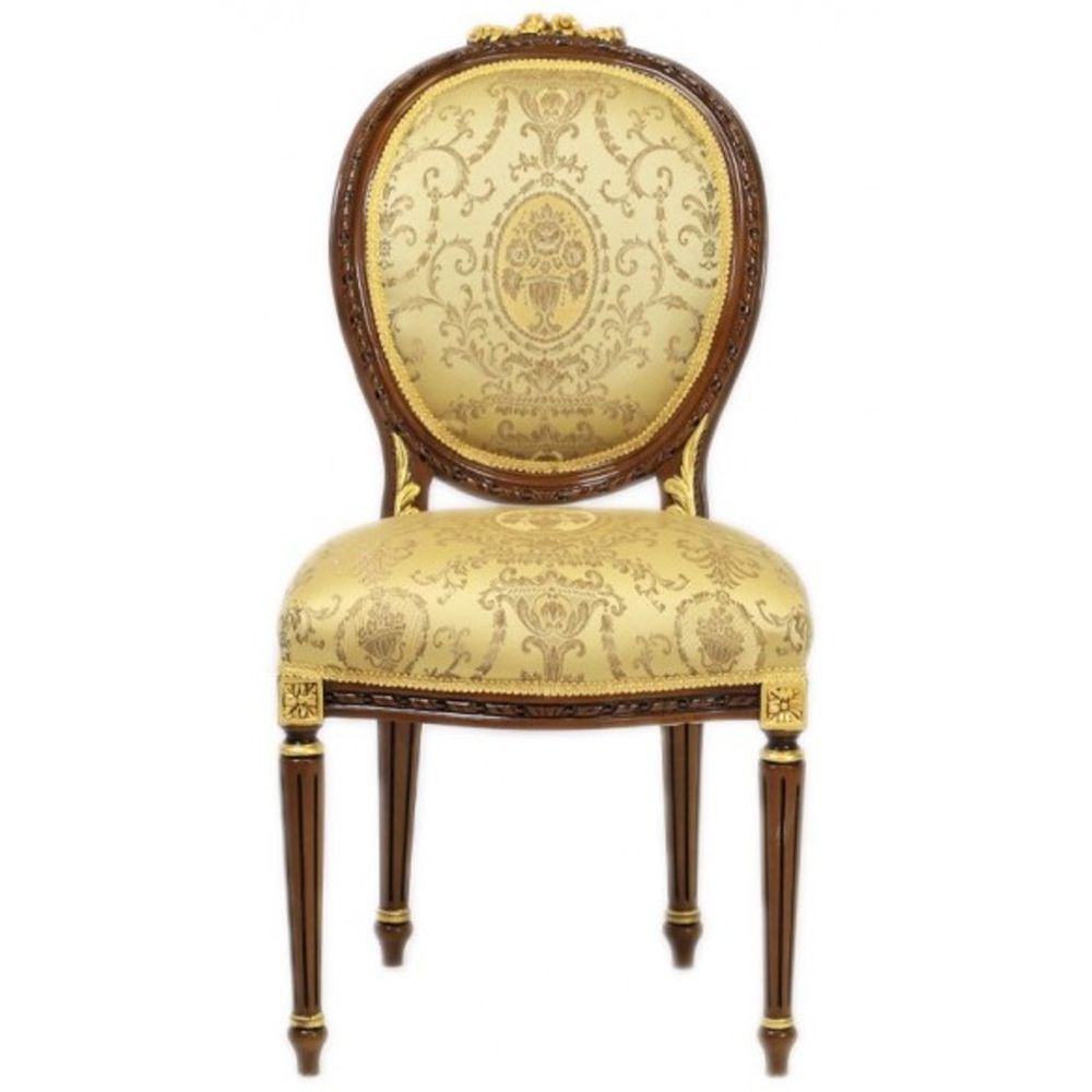 Stilvoller Barock Esszimmer Stuhl Gold Muster mit braunem Rahmen und goldenen Details