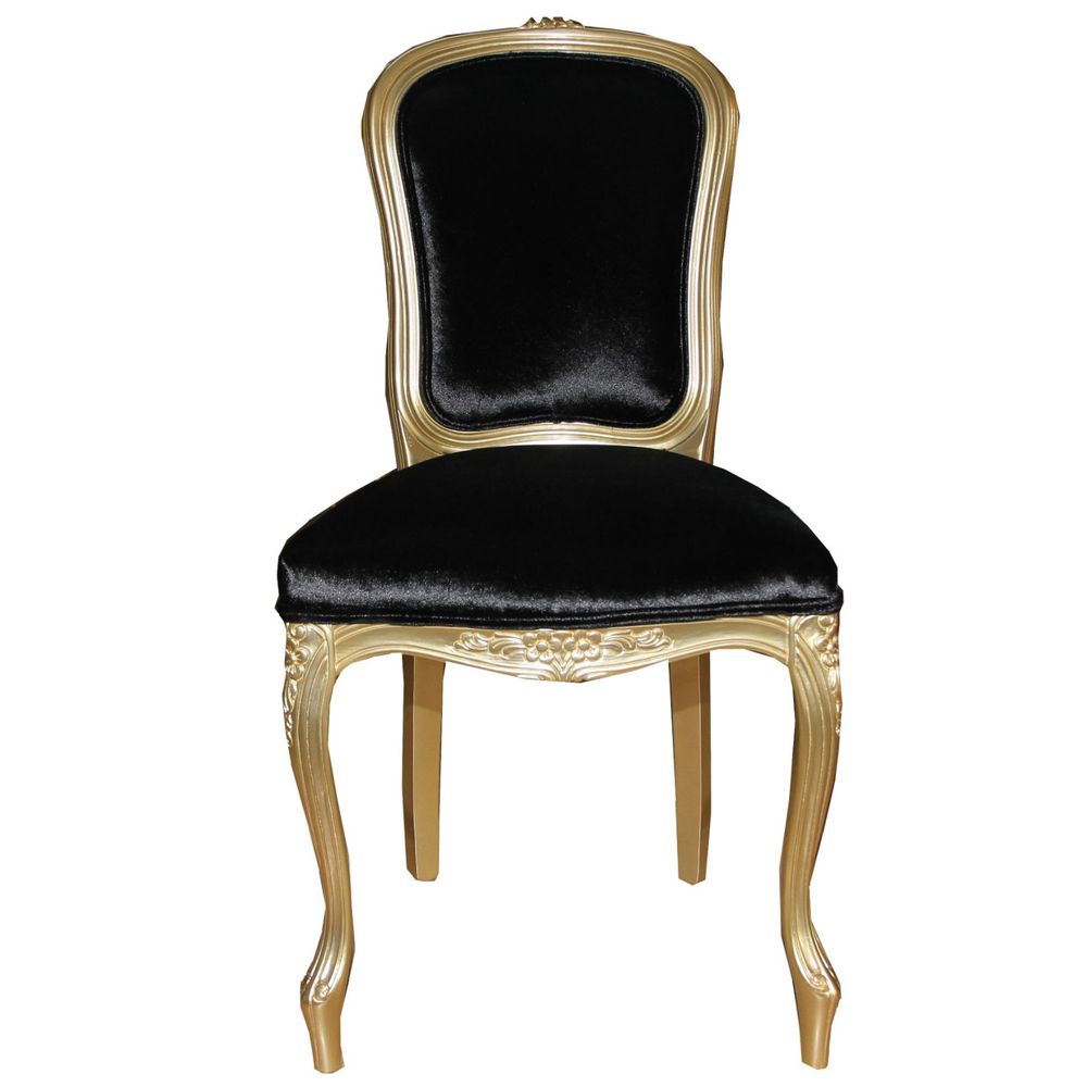 Luxus Barock Esszimmer Stuhl von Casa Padrino mit schwarzem Samt und goldenem Rahmen
