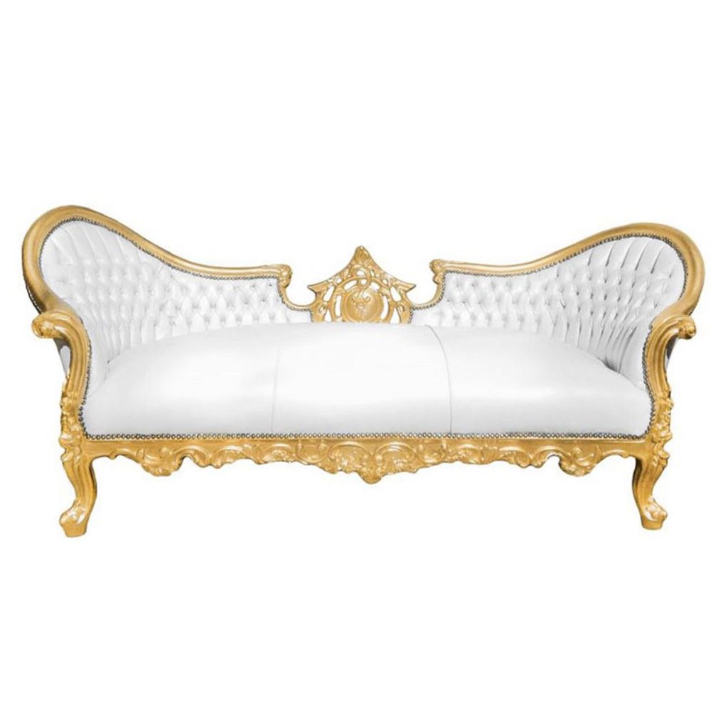 Wohnzimmer Barock Sofa von Casa Padrino - Kunstleder Weiß mit goldenem Rahmen