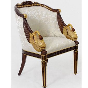 Barock Luxus Sessel Antik Stil Braun Creme Gold Schwan
