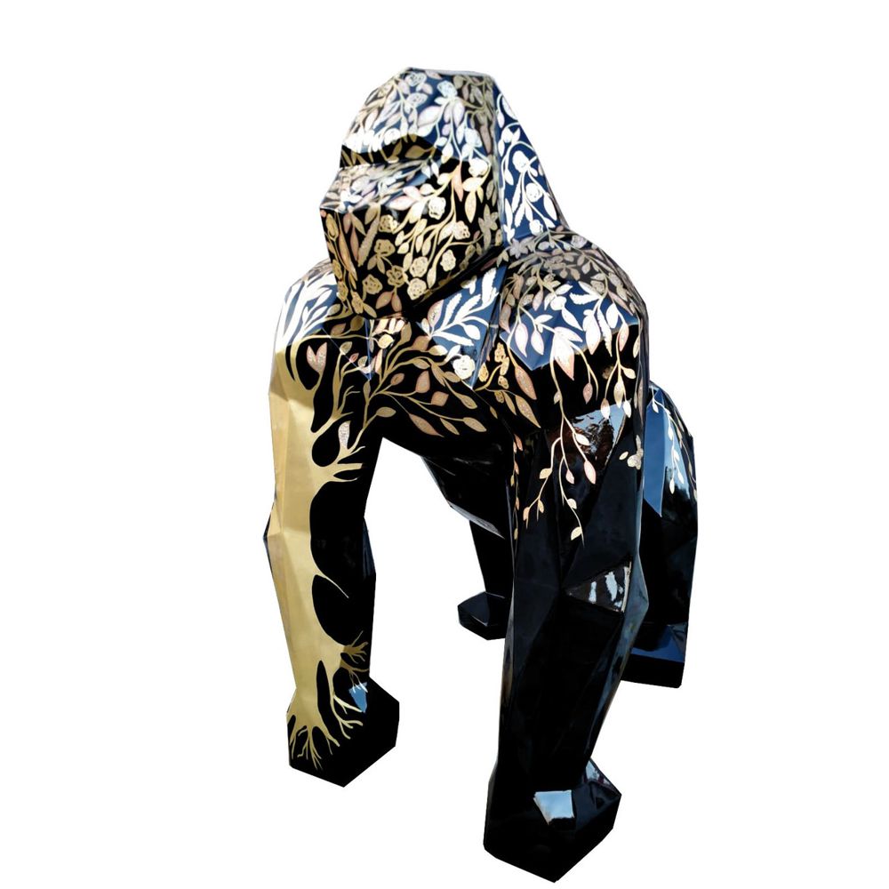 XXL Sculpture Gorilla Monkey Black Gold