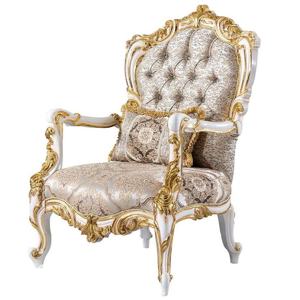 Baroque Armchair Cream Gold Pattern