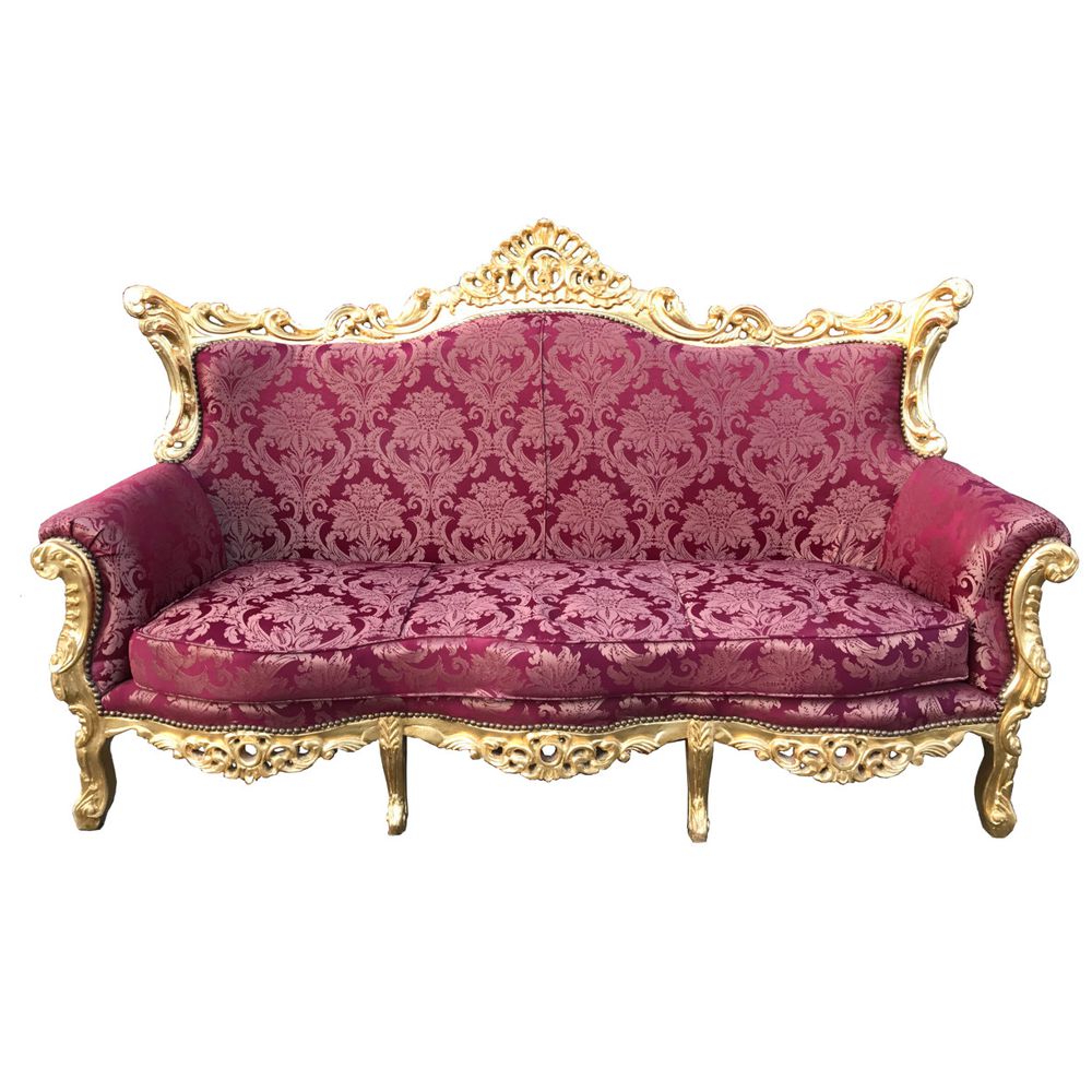 Baroque sofa antique style bordeaux pattern gold furniture interior living room