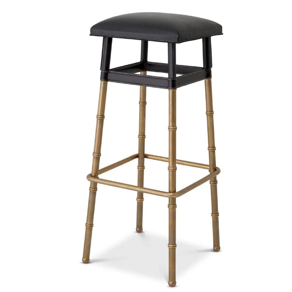 Bar stool real leather black luxury bar stool by Casa Padrino in hotel quality