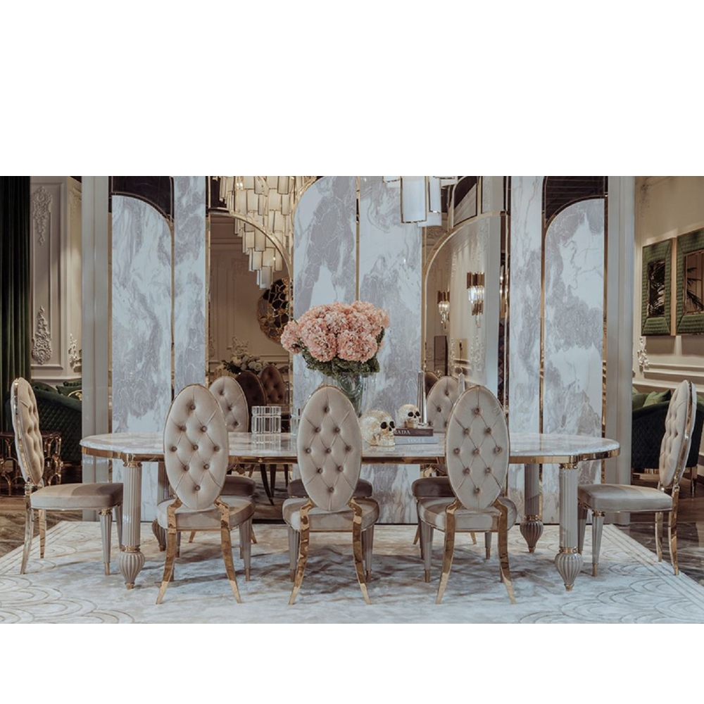 Luxury Designer Dining Set Metal Gold Chairs Dining Table