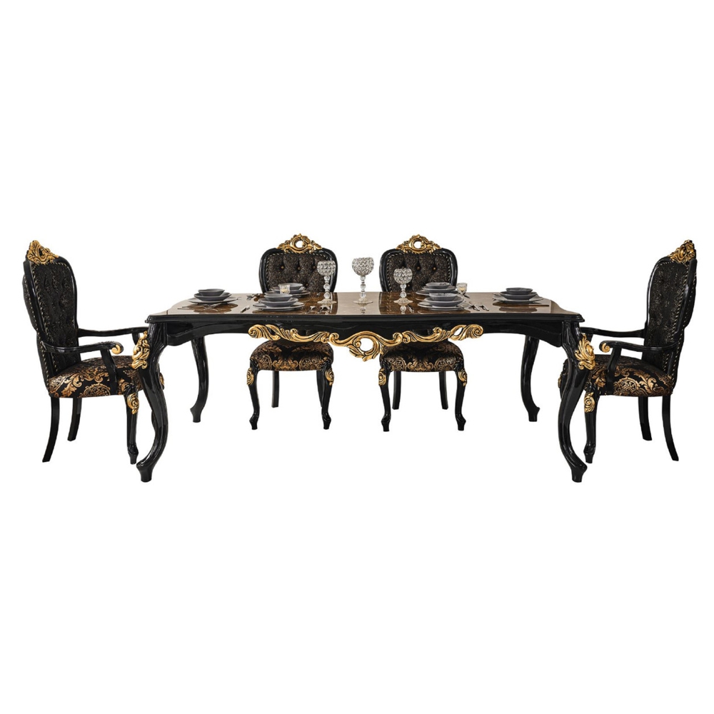 Luxury Designer Dining Set Baroque Black Gold Chairs Dining Table Furniture by Casa Padrino