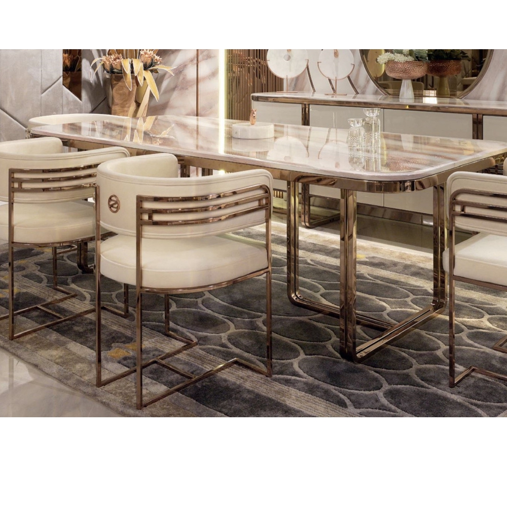 Luxury dining room set white gold by Casa Padrino - Italian luxury designer furniture