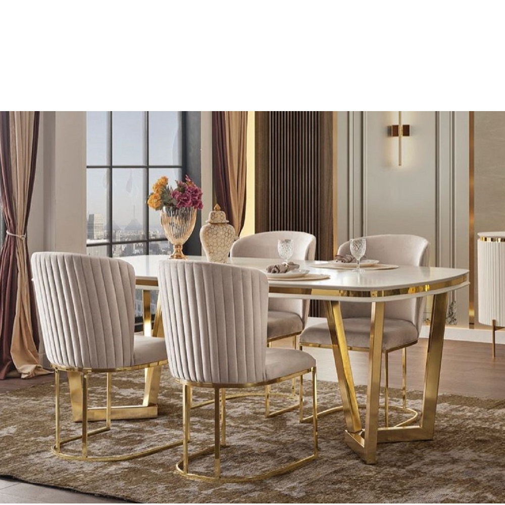 Dining room set of luxury metal furniture by Casa Paddrino Gold Cream