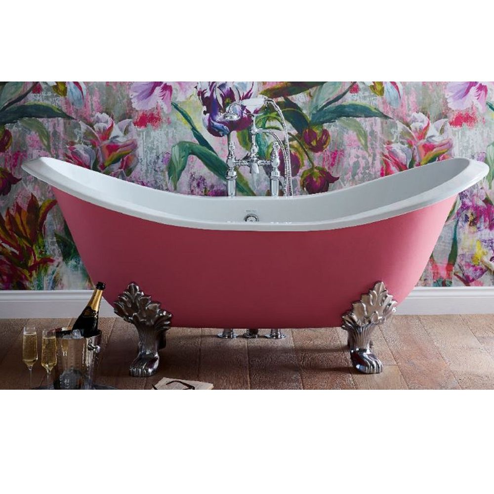 Magnificent baroque freestanding bathtub pink silver white by Casa Padrino